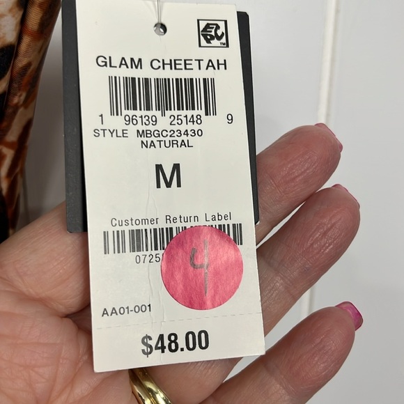 Bar lll Woman’s Swim Top M Brown/Cream Glam Cheetah Padding Adj Straps Stretch - Picture 4 of 9